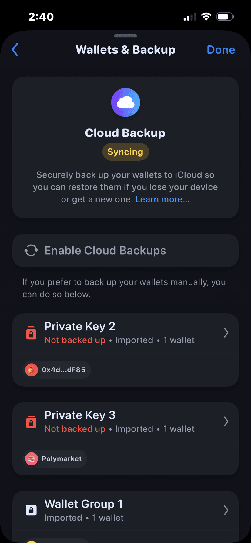 Backups syncing