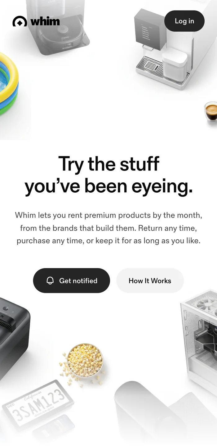 The Whim homepage hero on mobile